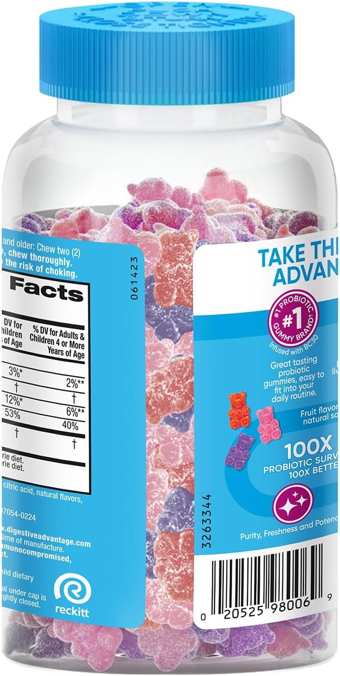 Digestive Advantage Gummies for Digestive Health, Daily Probiotics for Women & Men, Support for Occasional Bloating, Minor Abdominal Discomfort & Gut Health, Superfruit Flavor, 90 Count (Pack of 2)