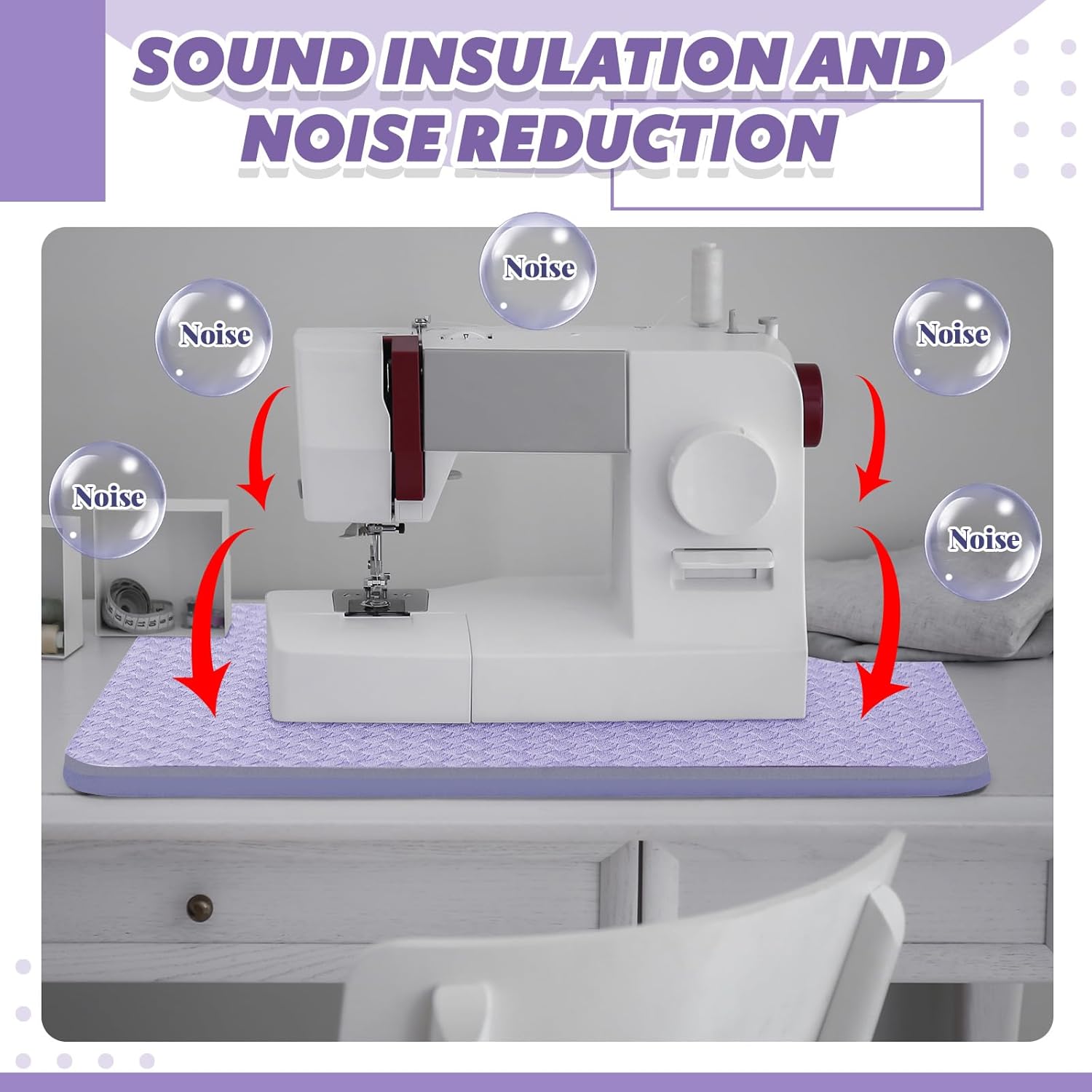 Drydiet 2 Pcs Sewing Machine Muffling Mat Pedal Sewing Mat Reduce Vibrations Noise No Slip Machine Accessories for Quilting(15'' X 20'' and 9'' X 14'',Lavender Purple)