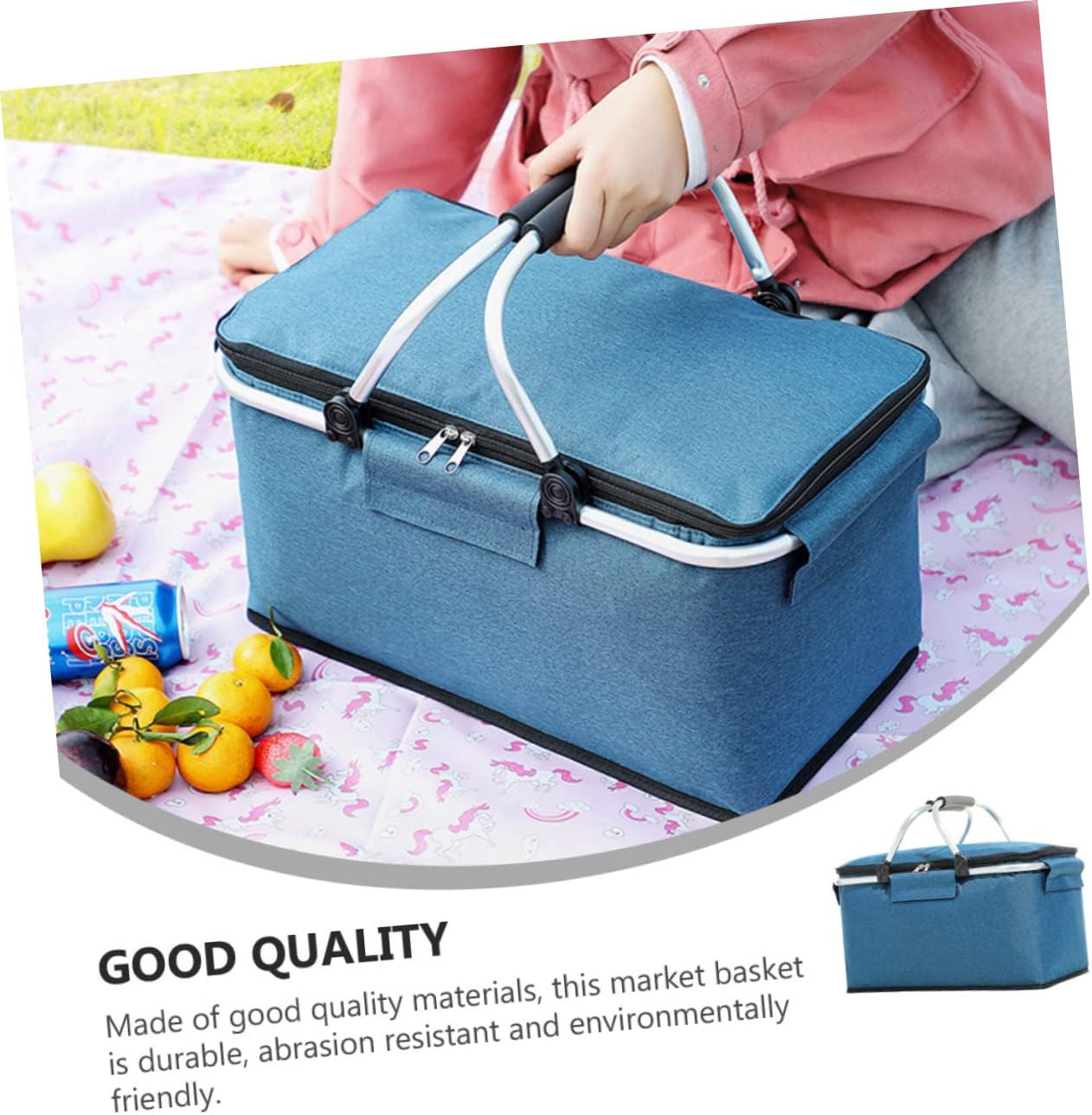 Insulated Picnic Basket Set Wicker Cooler Basket Small BBQ Accessory for Outdoor