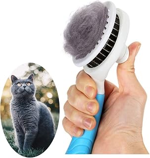 itPlus Upgraded Self-Cleaning Slicker Brush for Cats Dogs Rabbits - Skin-Friendly Deshedding Massage Tool, Removes Undercoat Easily, Blue