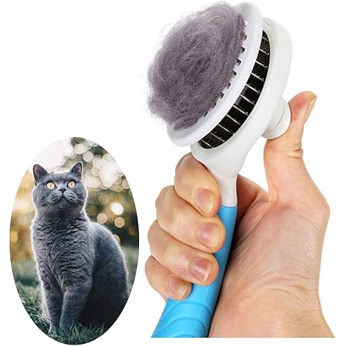 Self Cleaning Slicker Brush - Cat Brush Skin-Friendly Deshedding Grooming Massaging Tool for Long & Short Haired Pets, Cat Hair Brushes Easy Removes Undercoat for Dogs Cats Rabbits - UPGRADED, Blue