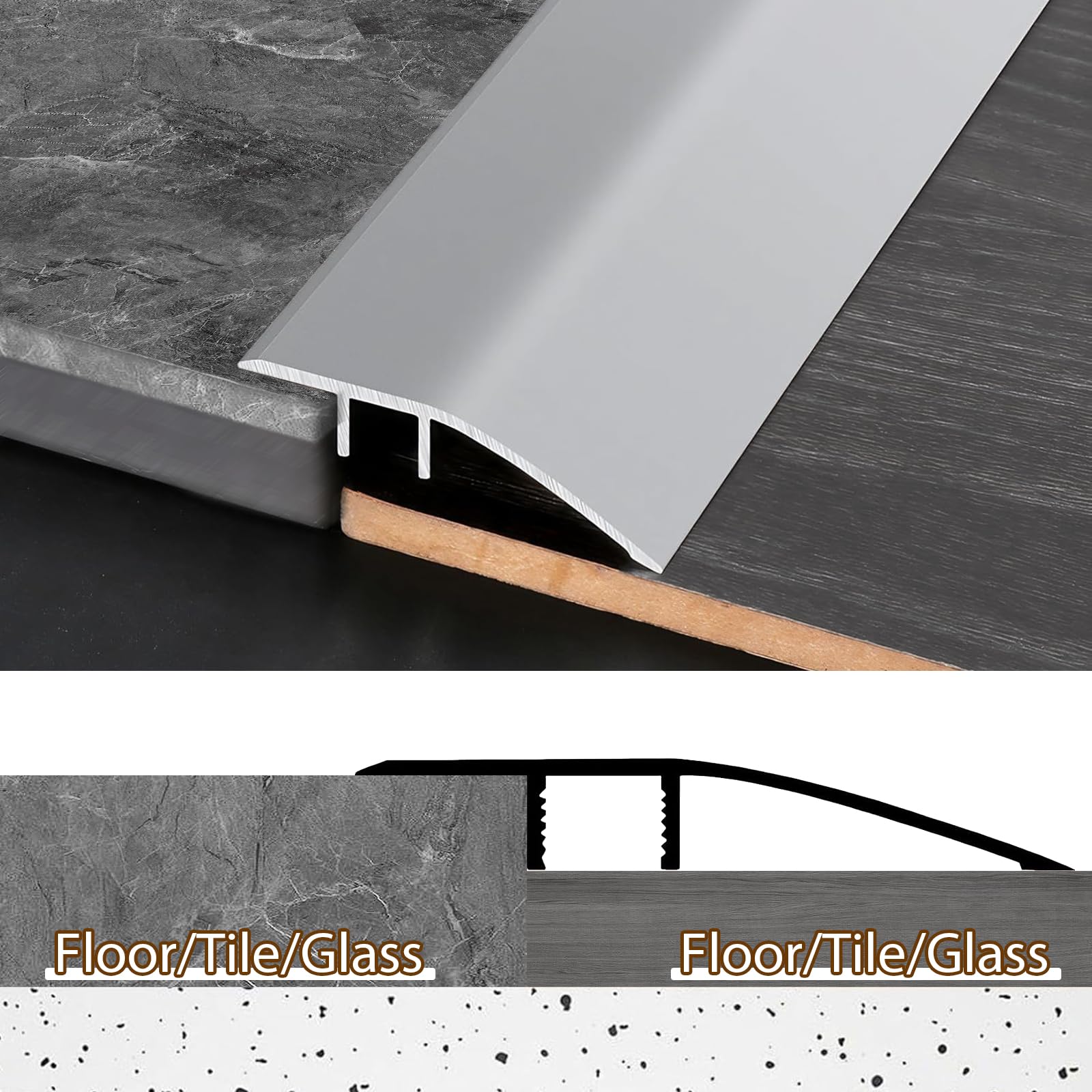2-Piece Aluminum Floor Transition Strip Door Threshold Bar (0.9m × 4.3cm), Silver - Image 5