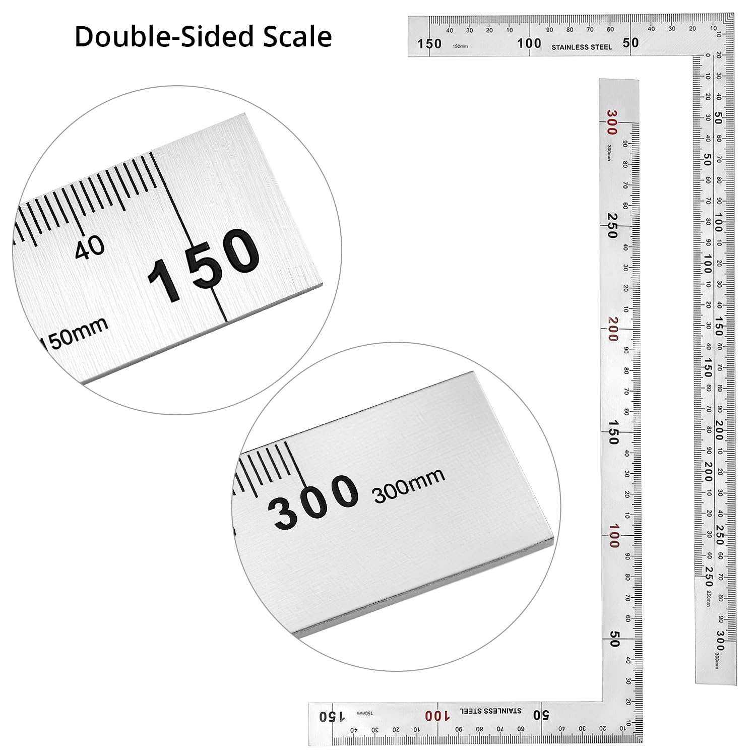 QWORK Righello quadrato in acciaio inossidabile 150 x 300 mm angolo retto