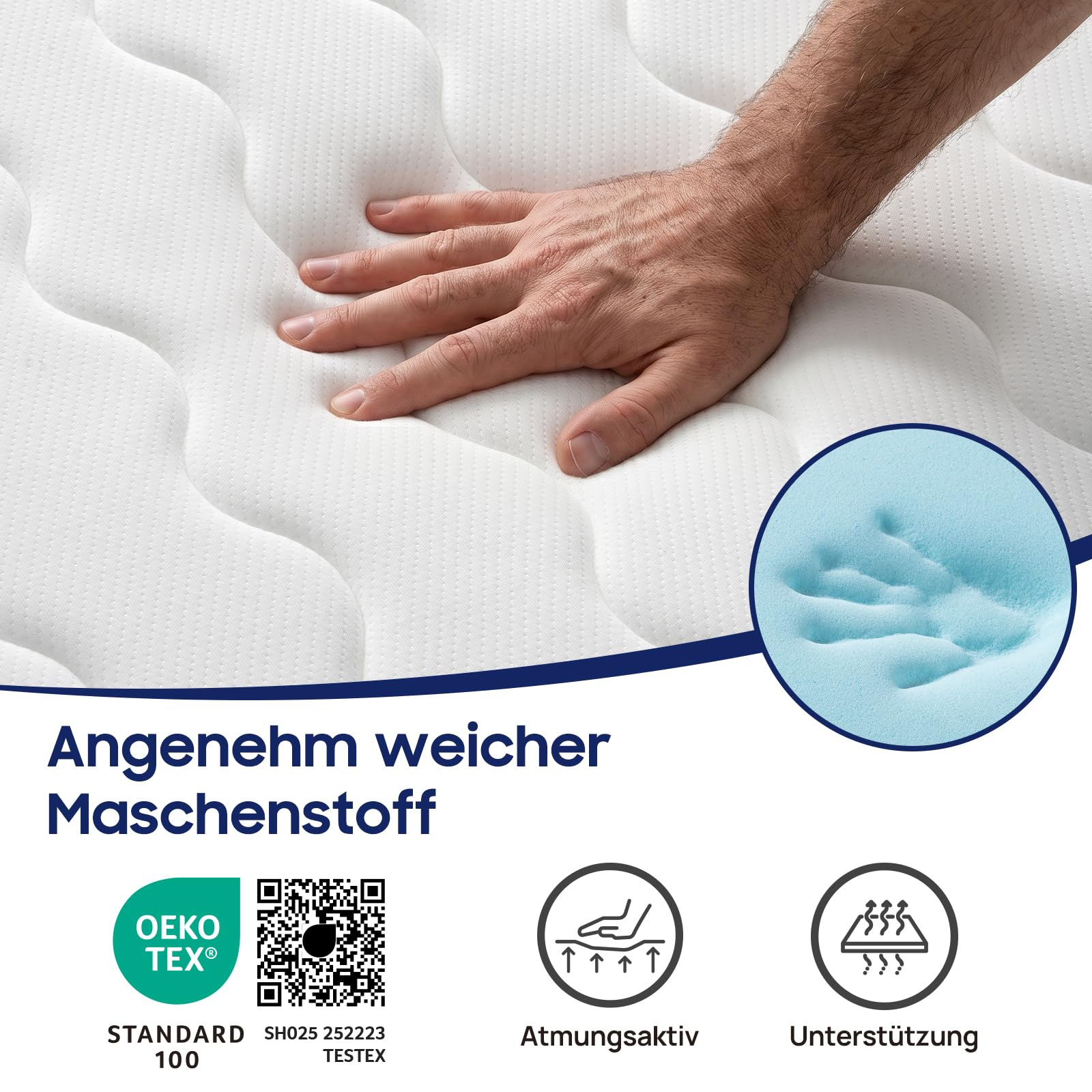 BedStory Taschenfederkernmatratze 180x200 cm, H3/H4 Härtegrad, 20 cm, Oeko-TEX, Dunkelgrau