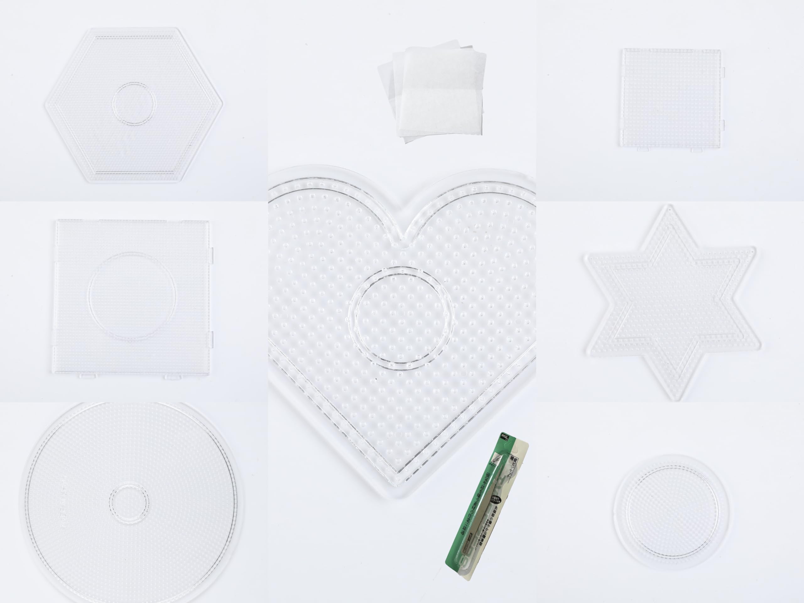 Holyqualifun 2.6mm Fuse Beads Pegboards with 7 Patterns in Different Shapes for Fuse Beads, Plastic Pegboards Set Including 3 PCS Ironing Papers and 1 Bead Tweezer for DIY Craft Bead Board.