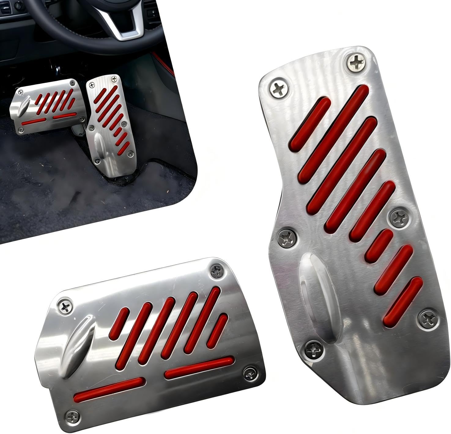 2 PCS Non-Slip Car Pedal Covers, Premium Aluminum Alloy Automatic Transmission Gas & Brake Pads, Safe Driving Car Pedal Replacement Accessories, Universal for Most Cars (Red)