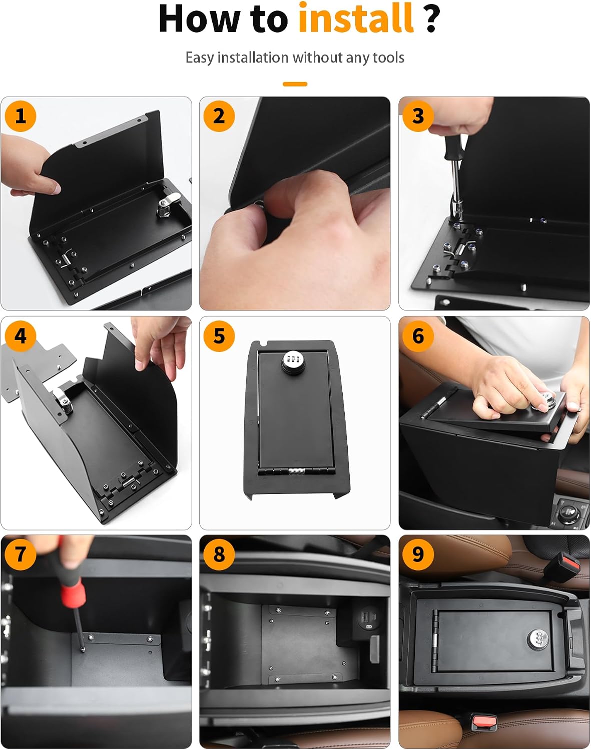 Hoolcar Center Console Lock Safe Box Compatible with 2021 2022 2023 2024 2025 Ford Bronco Sport Armrest Storage Organizer Safe Anti-Theft Box with 3 Digit Combo Password, Black