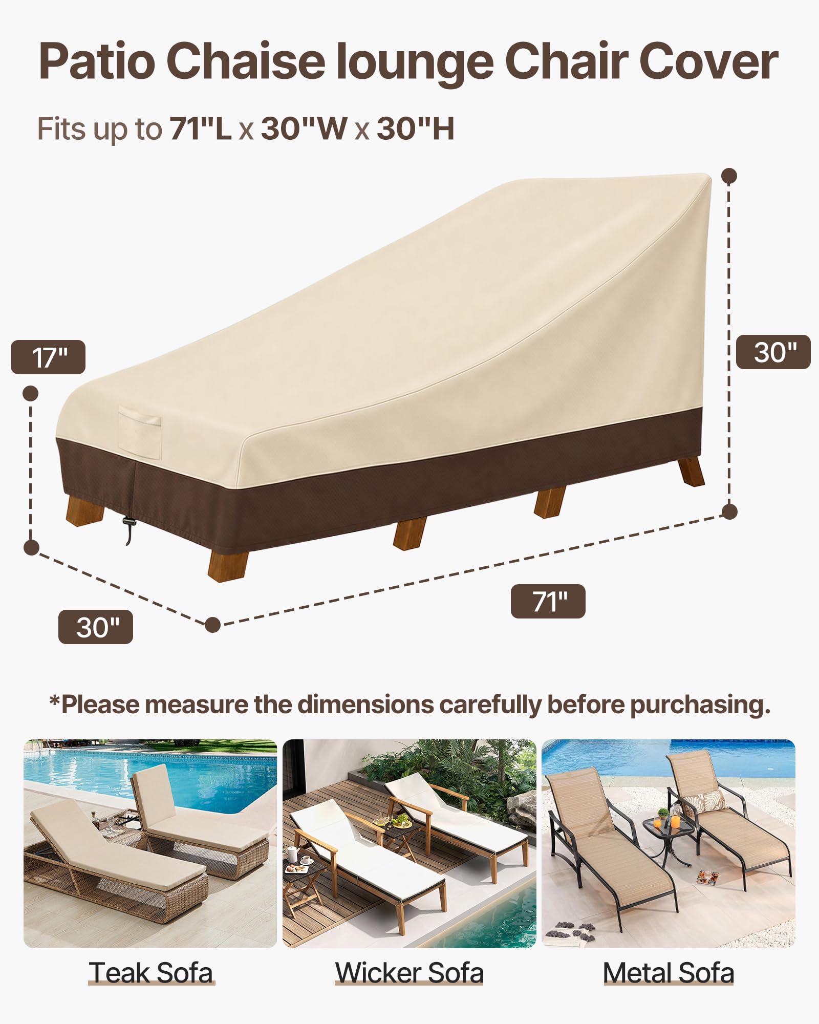 Vailge Funda impermeable para diván de patio, 600D, resistentes, para exteriores, resistentes a los rayos UV, 2 unidades, tamaño pequeño, beige y marrón