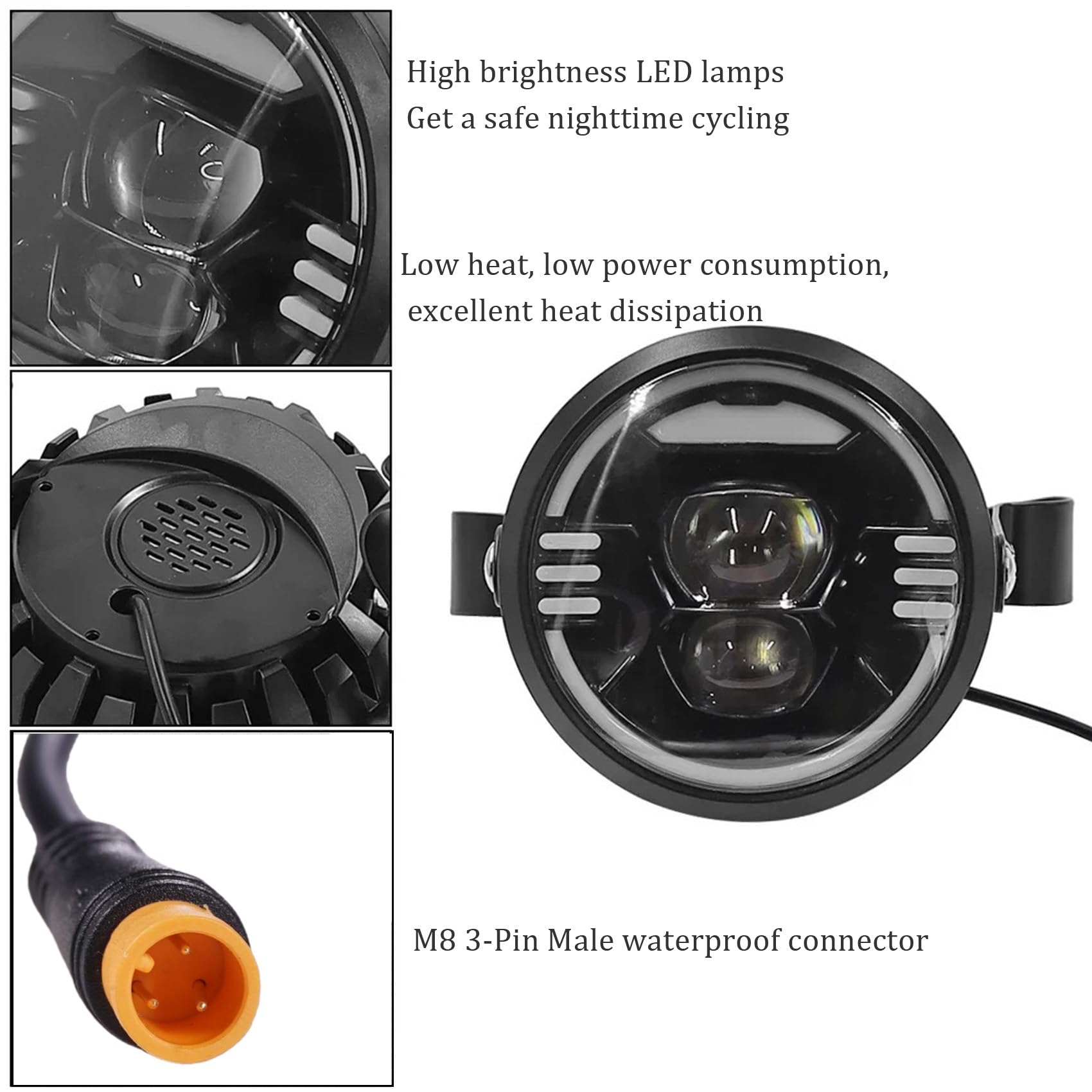 Amazon | 3ピンオスコネクタ付き電動自転車用LEDヘッドライト 48V/60V