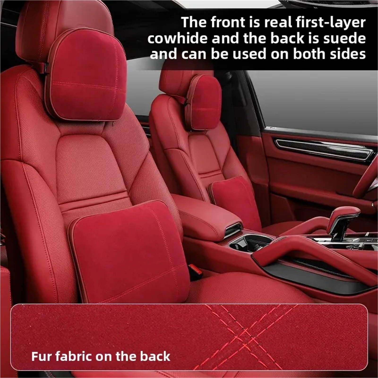 XYAOJUTU Auto Kopfstütze Doppelseitiges Nackenkissen aus echtem Leder für das Auto, Sitzkissen, Schulter, Ganzjahres-Universal-Fahrzeugkissen Kopfstütze Für Autositz(Headrest-Bordeaux red)