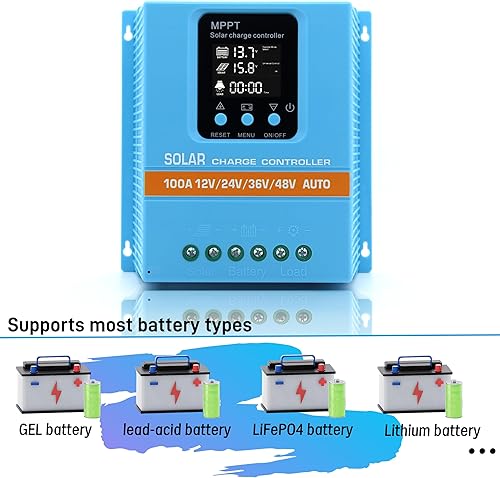 Miniatura 5 de Controlador de carga solar MPPT mejorado de 100 A 12 V 24 V 36 V 48 V con pantalla LCD Regulador inteligente de batería Entrada máxima de 100 V USB