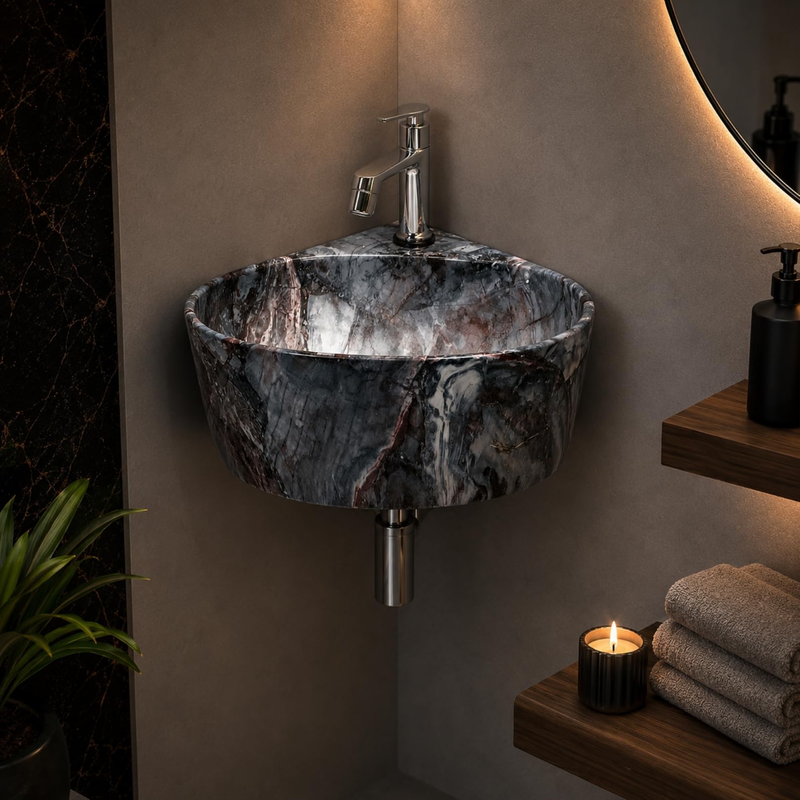 Reyal Corner Sink - Space-Saving Ceramic Wash Basin -12 Reyal Corner Sink - Space-Saving Ceramic Wash Basin -12