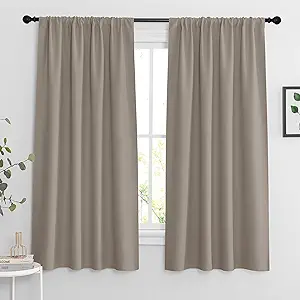 RYB HOME Blackout Curtains 63 inches Long - Energy Saving Insulation Large Window Curtain Blinds for Bedroom Living Room Dining Basement Home Office, W 62 x L 63 per Panel, Sand, 2 Pcs