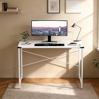 wow craft Study Table for Home | Computer Desk with White Metal Frame & Engineered Wood Top | Space Saving Office Desk for... Price In India