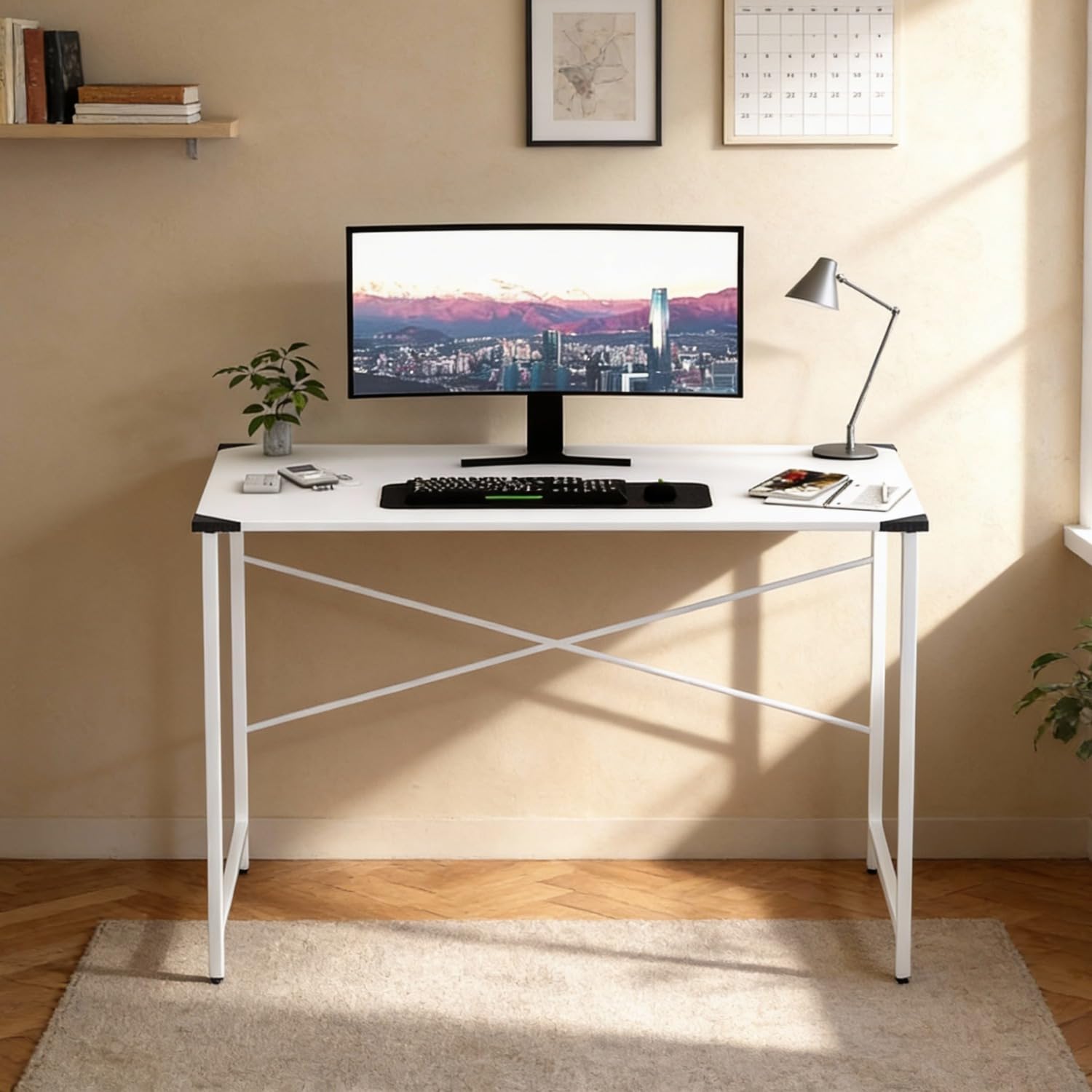 wow craft Study Table for Home | Computer Desk with White Metal Frame & Engineered Wood Top | Space Saving Office Desk for Work from Home | White | 91x60x77 cm (36x24x30 Inches) - DIY