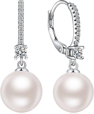 Pearl Dangle Drop Earrings 925 Sterling Silver Cubic Zirconia Pearl Earrings for Women, Pearl Jewelry Gift for Women