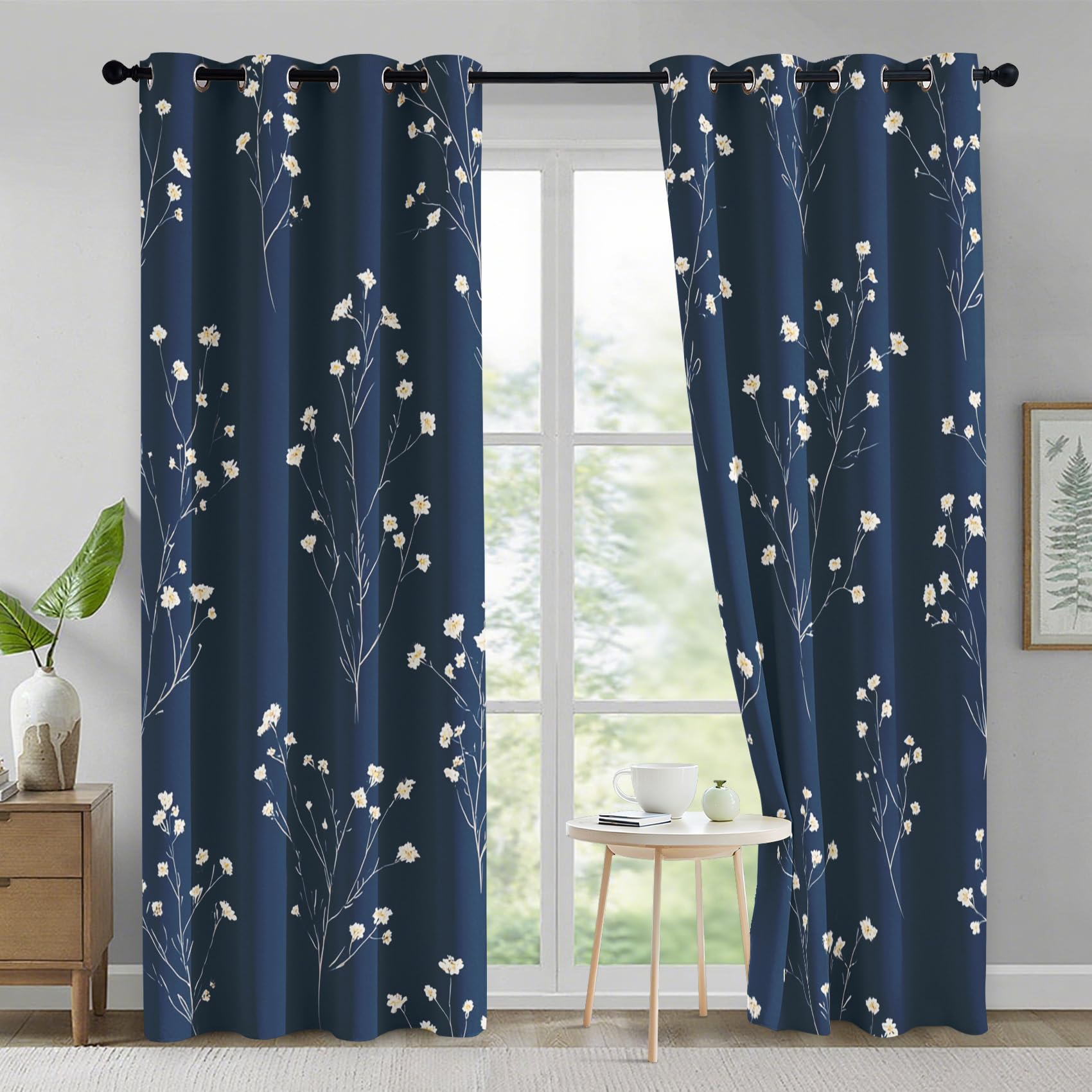 Générique Rideaux Motif Fleur Rustique, 140x160 cm Lot de 2