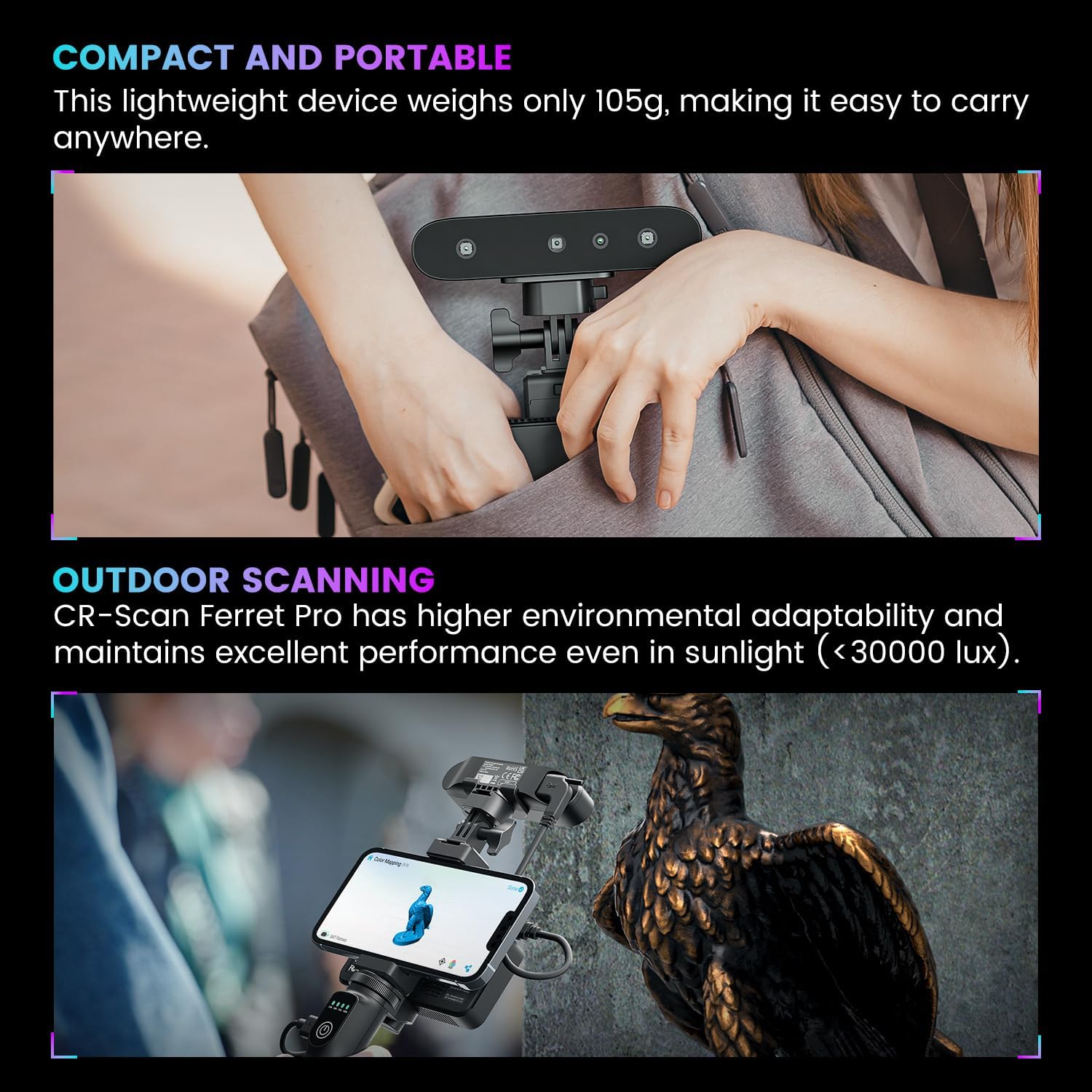 Creality CR-Scan Ferret Pro 3D Scanner, tragbarer 3D Scanner für 3D Drucker, 3D Druck modellierung, 0,1 mm Genauigkeit, 24 Bit Vollfarbscan, Anti-Shake, Wifi 6, für Android IOS Phone PC Mac Win