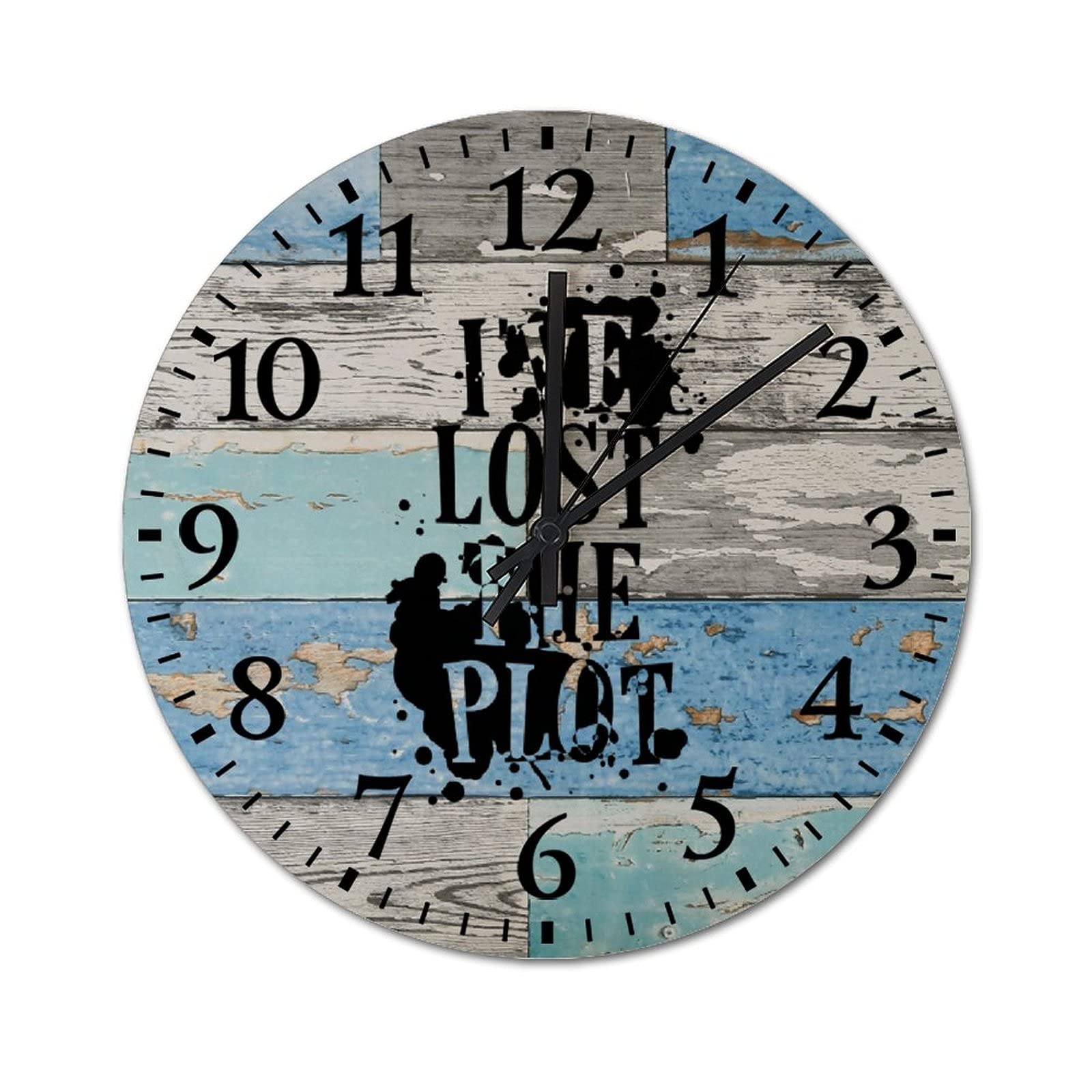 Round Wood Wall Clock Fashion Wooden Clock I've Lost The Plot Farmhouse Clocks with Arabic Numerals Classic Digital Silent Battery Operated Wall Clock
