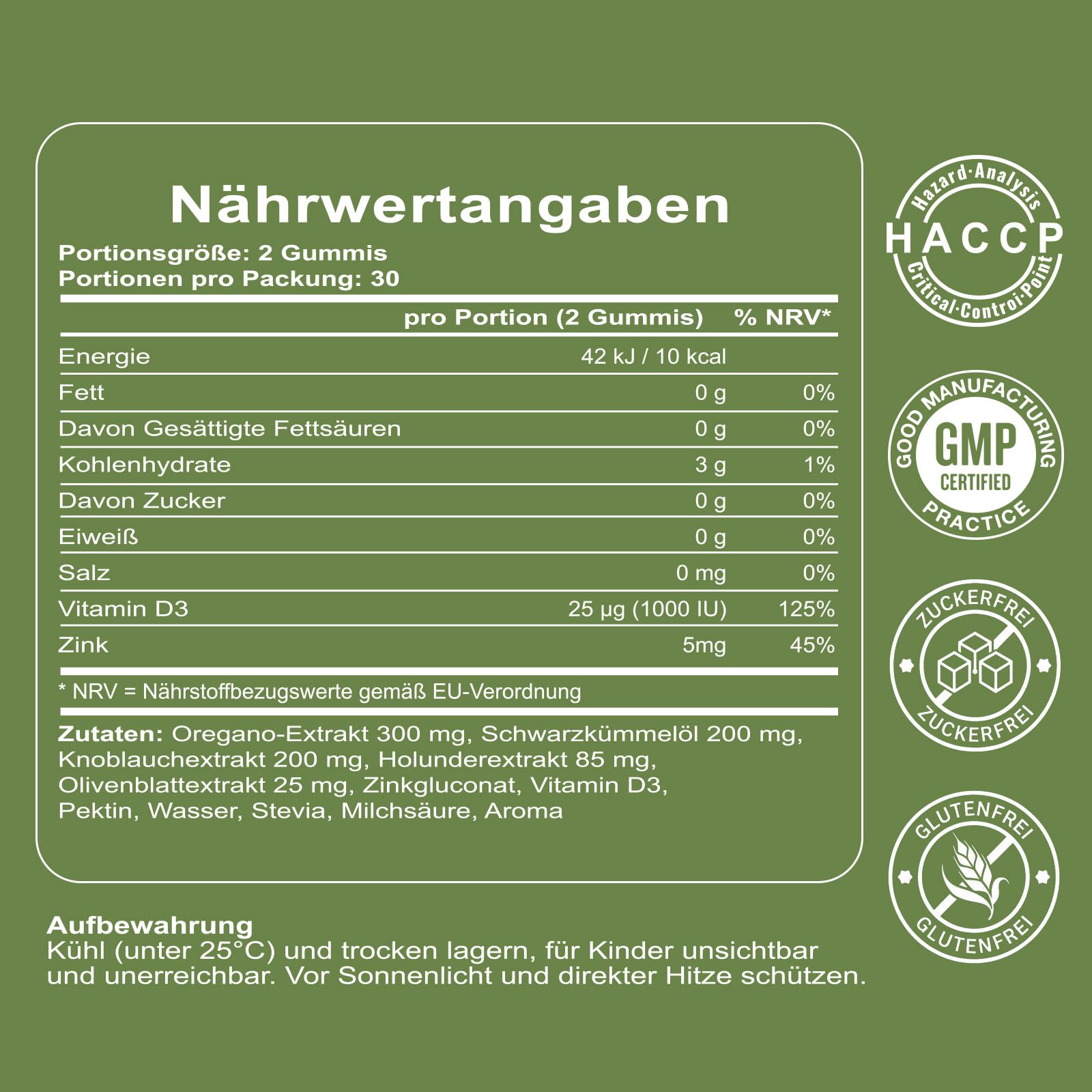 Oregano Öl Fruchtgummis mit Carvacro, Hochdosiert Oregano Öl, mit Schwarzkümmelöl, Knoblauch & Zink – 0% Zucker, scharfer & intensiver Kräutergeschmack, Unterstützt Immunsystem – 60 Stück
