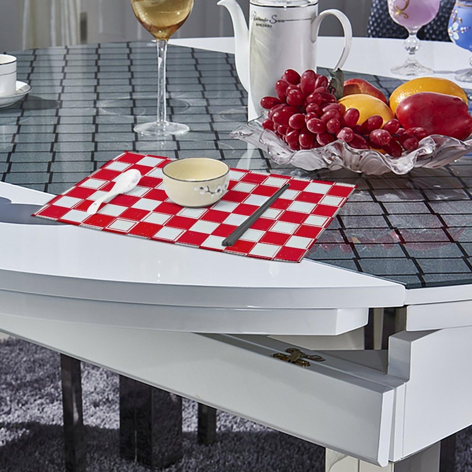 Amazon.com: White and Red Placemats Set of 6 Washable Heat