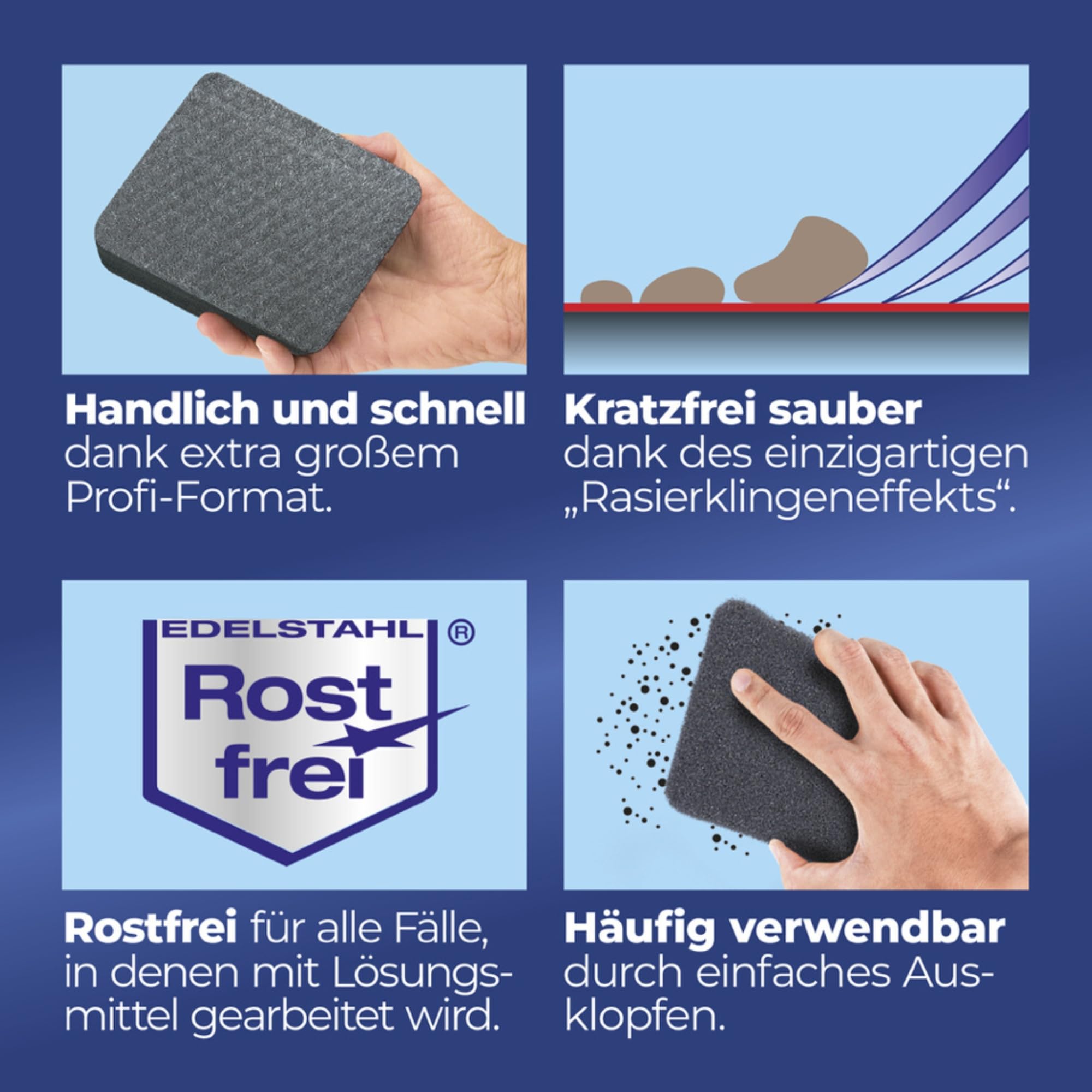 RAKSO Glas-Intensivreiniger - 9 Scheibenreiniger, 9x1 Stk. aus Edelstahlwolle, kratzfrei, Glasreiniger & Fliesenreiniger für Wand/Boden-Reiniger