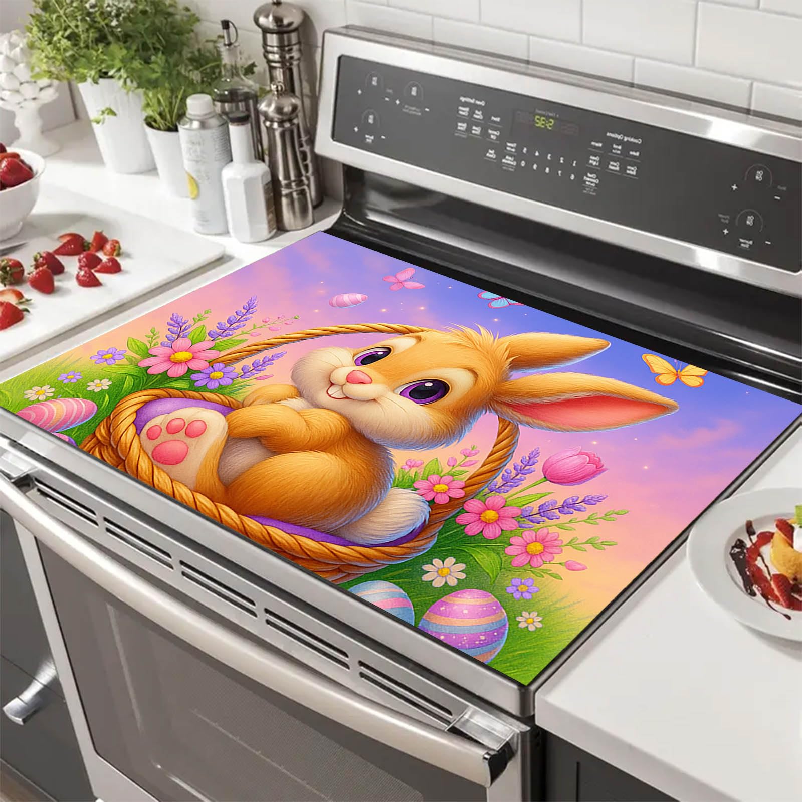 HOMETITUTE Easter Bunny Stove Top Cover 28x20 Basket Heat Resistant Mat