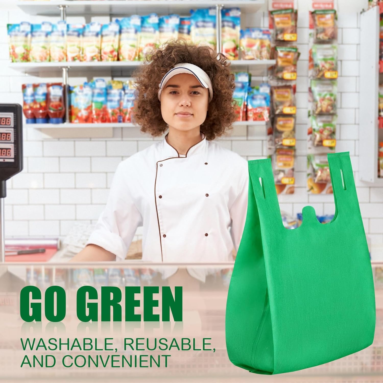 Windyun Large Grocery T-shirt Bags Bulk Reusable Non Woven Shopping Bag Foldable Gift Tote with Handle, 21x11x6 Inch - Image 4