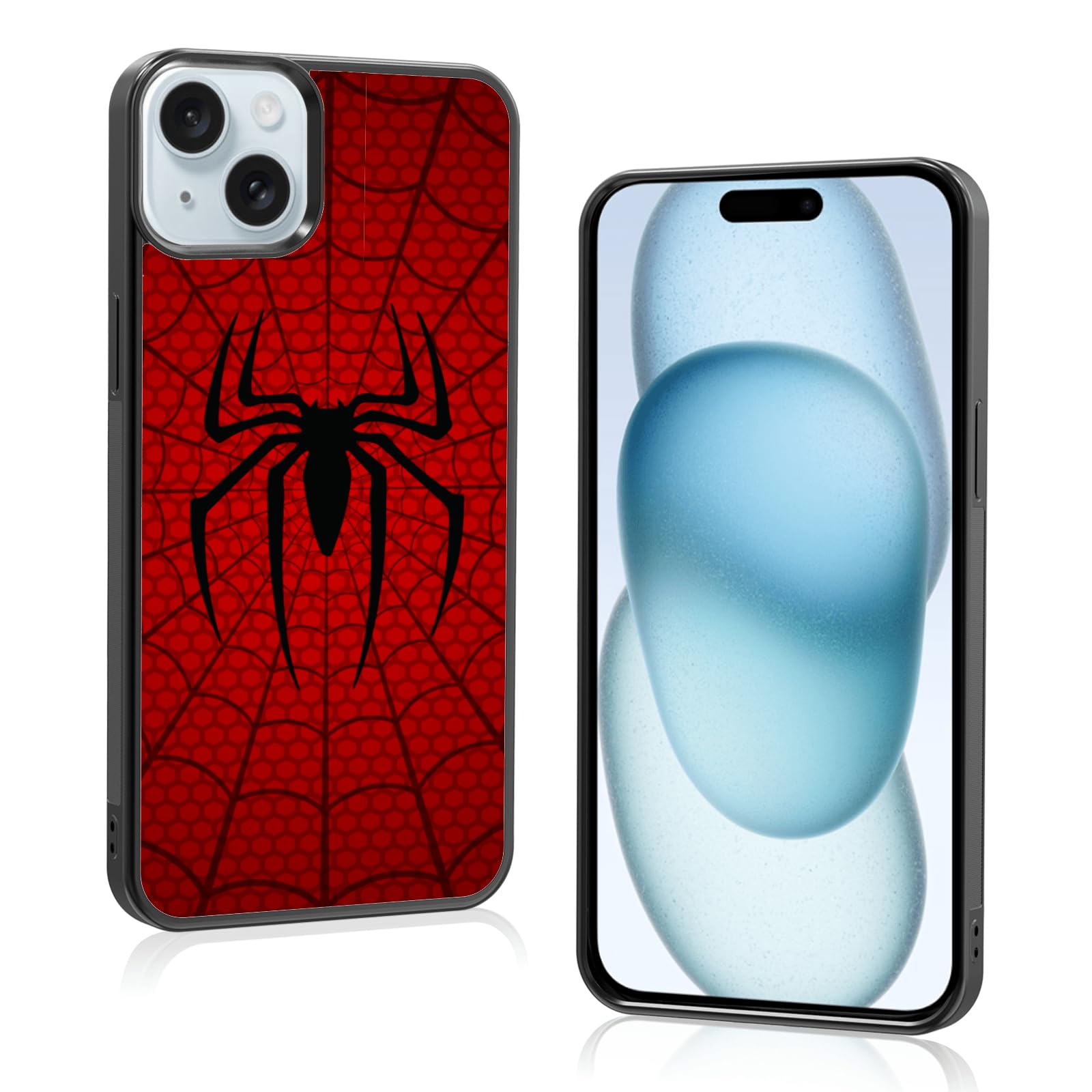 Photo 1 of Odhtst Red Phone Case Spider Compatible with iPhone 15 Plus - Shockproof Protective Designer Cute Cool Cover Black Phone Case for Man Boy Women Girls Child (6.7 in - Red Web)