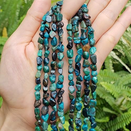 Miniatura 4 de 1 hebra de piedra preciosa curativa natural de crisocola turquesa de 0.197 a 0.315 pulgadas de forma libre, cuentas ovaladas de guijarro de 15