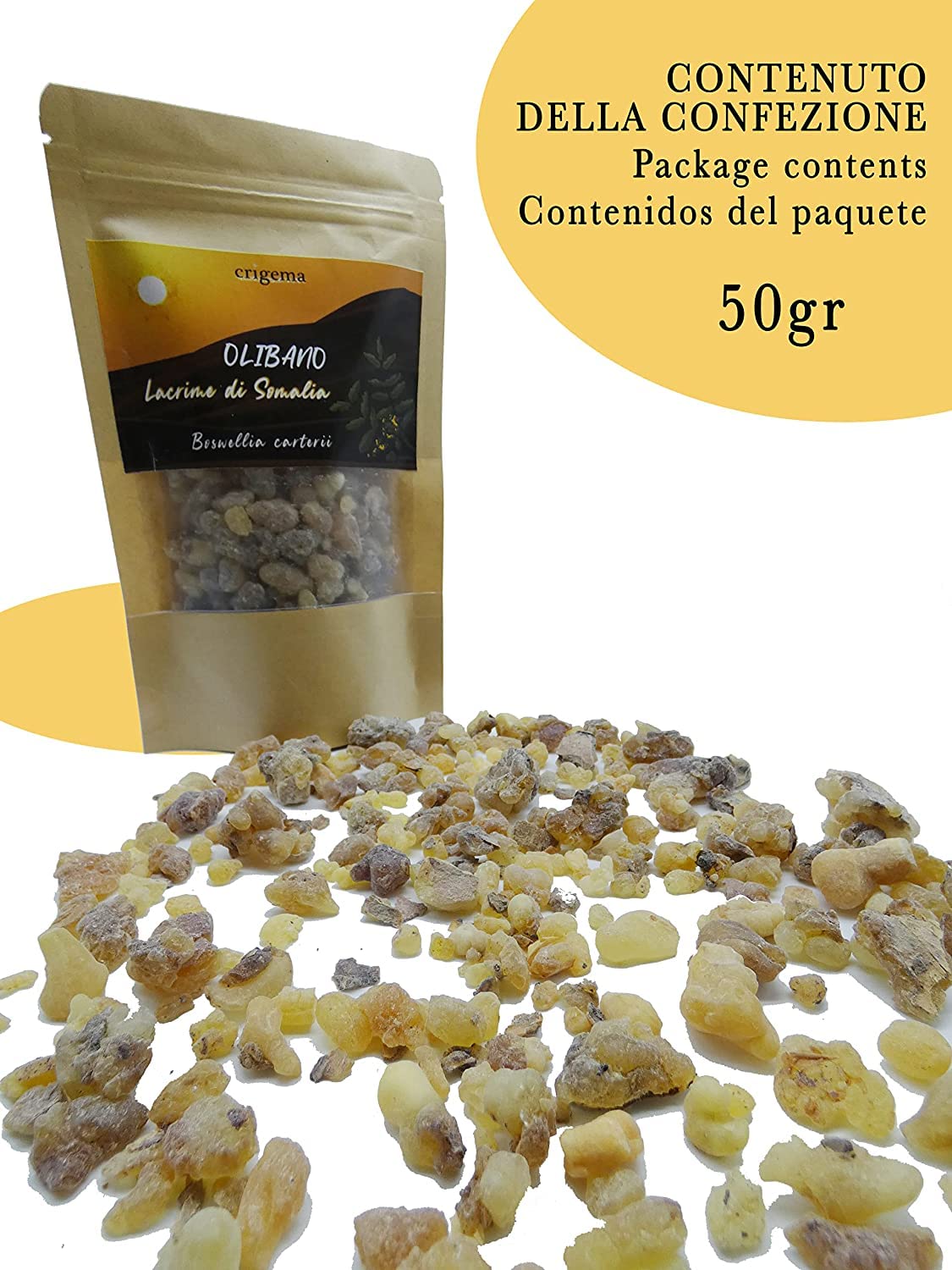 Incenso Lacrime di Somalia - Olibano in grani - 500g - Resina Naturale al 100% - Grani Grandi (0,5-3cm) - Boswellia Carterii - Somalia
