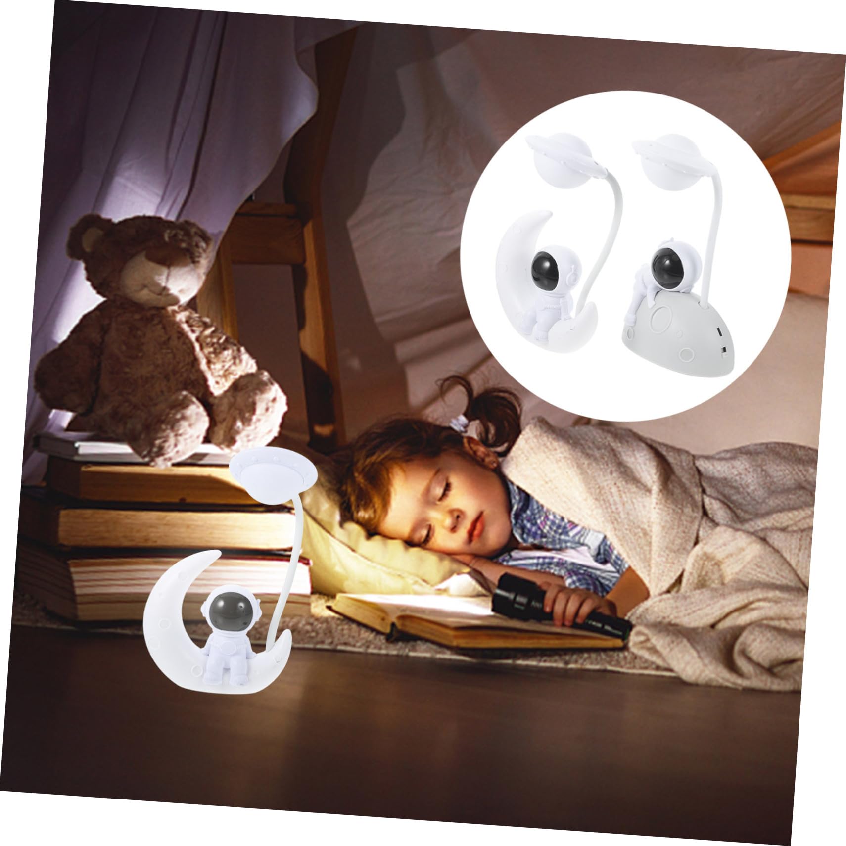Lámpara de Noche Astronauta Usb, 2 Juegos, Plástico Blanco | Luz LED Suave, Superficie Lisa sin Deslumbrar, Decoración para Escenas Nocturnas