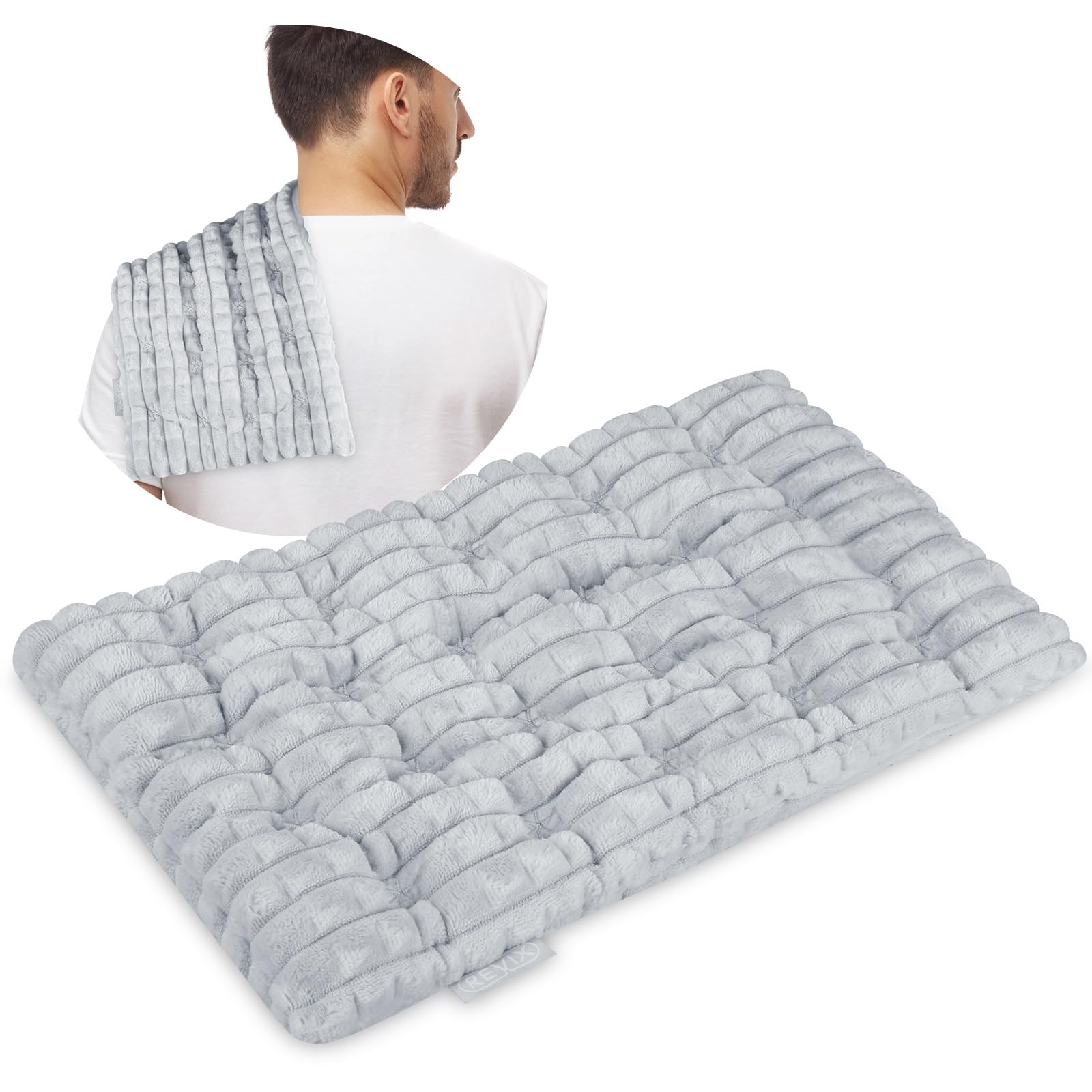 REVIX Microwave Heating Pad, 6 * 12" Multipurpose Heating Pad Microwavable with Flaxseeds for Muscles, Moist Heat Pack for Neck, Back, Knee, Gray