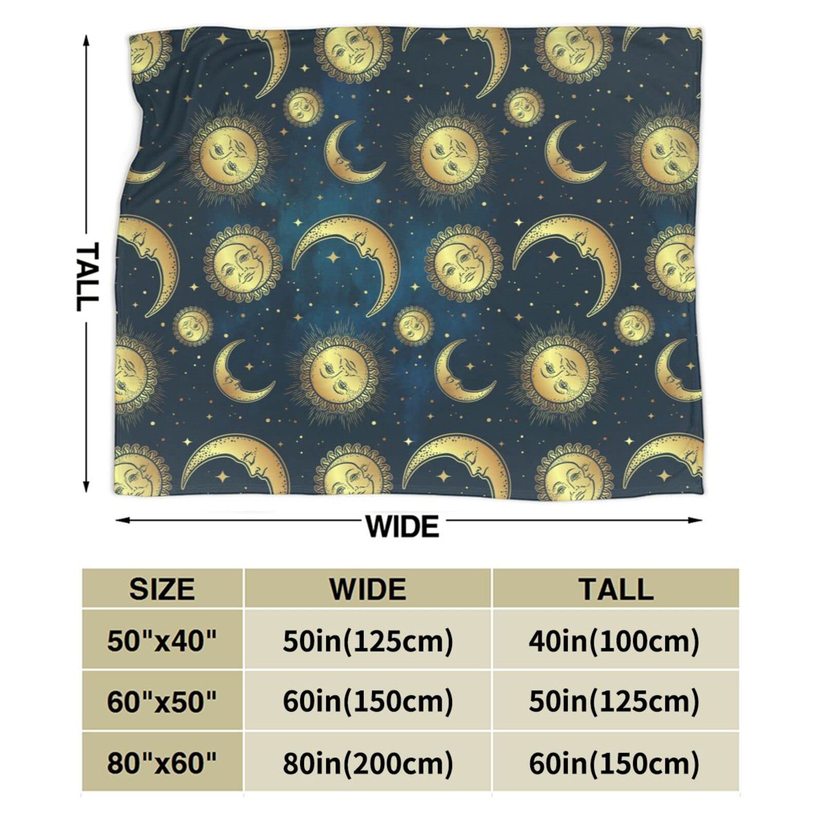 Perinsto Mond, Sonne & Sterne Überwurfdecke - Ultraweiche Fleecedecke, Boho Design, Für Bett & Couch, Alle Jahreszeiten