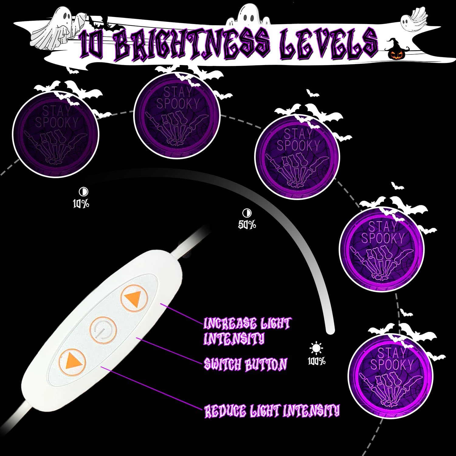 Stay Spooky Neon Sign Halloween Neon Lights for Wall Decor Hanging Skull LED Signs for Bedroom Game Room Man Cave Stay Spooky Neon Art Signs for Halloween Party