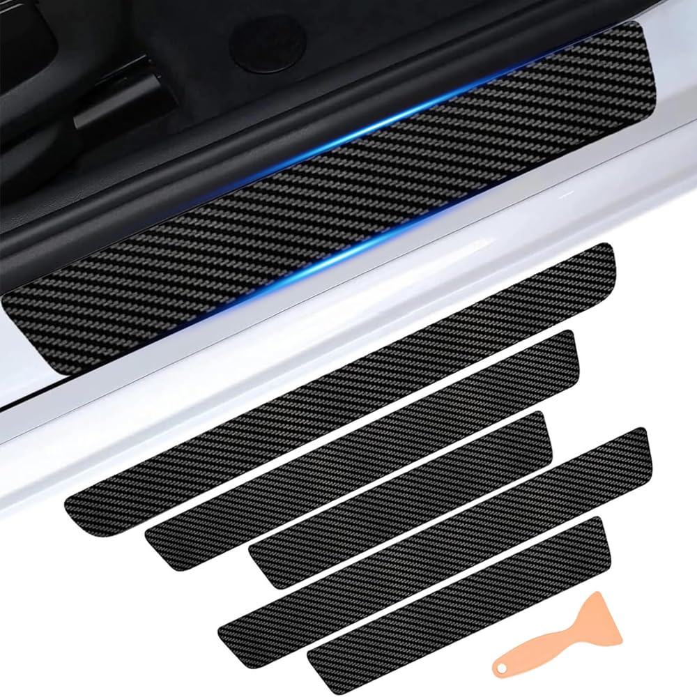 WENINETIES 5pcs Carbon Fibre Door Sill Protectors for MG ZS EV EZS 2017-2022 2023 2024, Anti-Scratch Protective Guard Trim Accessories Durable Styling Decals