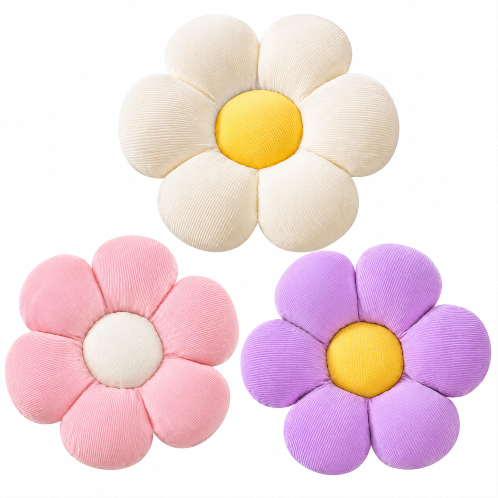 CANGHI Flower Pillows 3PCS 15.7" Daisy Shaped Pink/Purple/White Plush Throw
