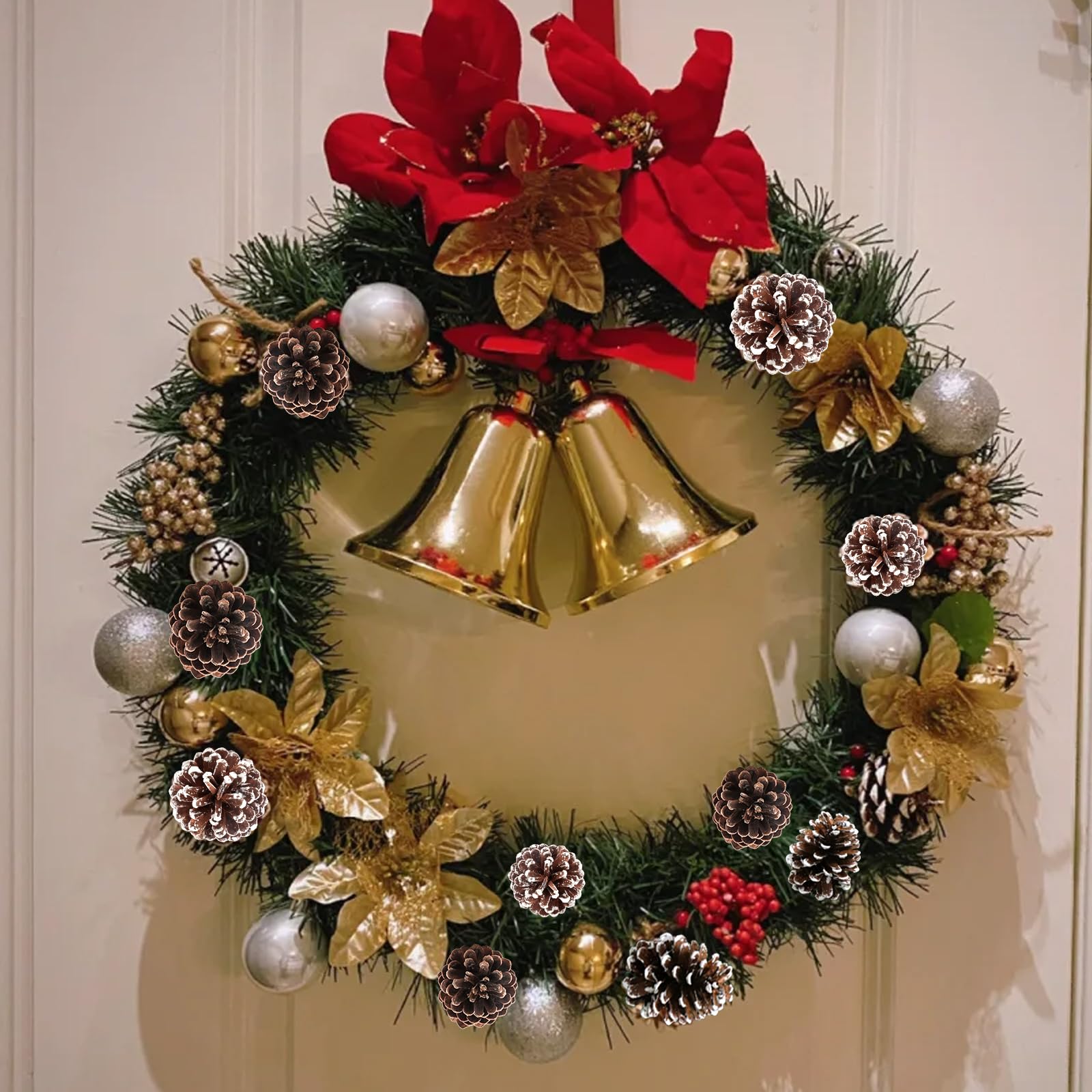 Fangoo 12 Pièces 8-12cm Grande Pommes de Pin Naturelles Decorative Pommes de Noël Couronne de Pommes de Pin Artisanat DIY pour la Décoration de Thanksgiving et de Noël (Blanc Naturel)