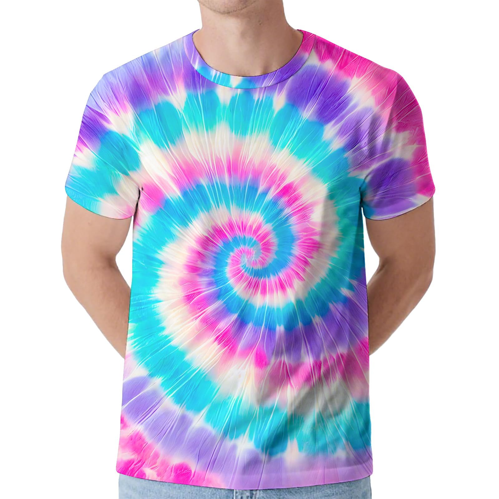 Eitqtbea Men's Tie Dye Shirt Hippies Senior Short Sleeve Tees Crew Neck T Shirts