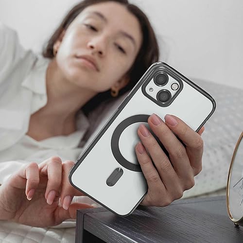 Miniatura 6 de Funda magnética para iPhone 15, galvanizada transparente, delgada, para iPhone 15 (6.1 pulgadas), con película protectora de pantalla, a prueba de