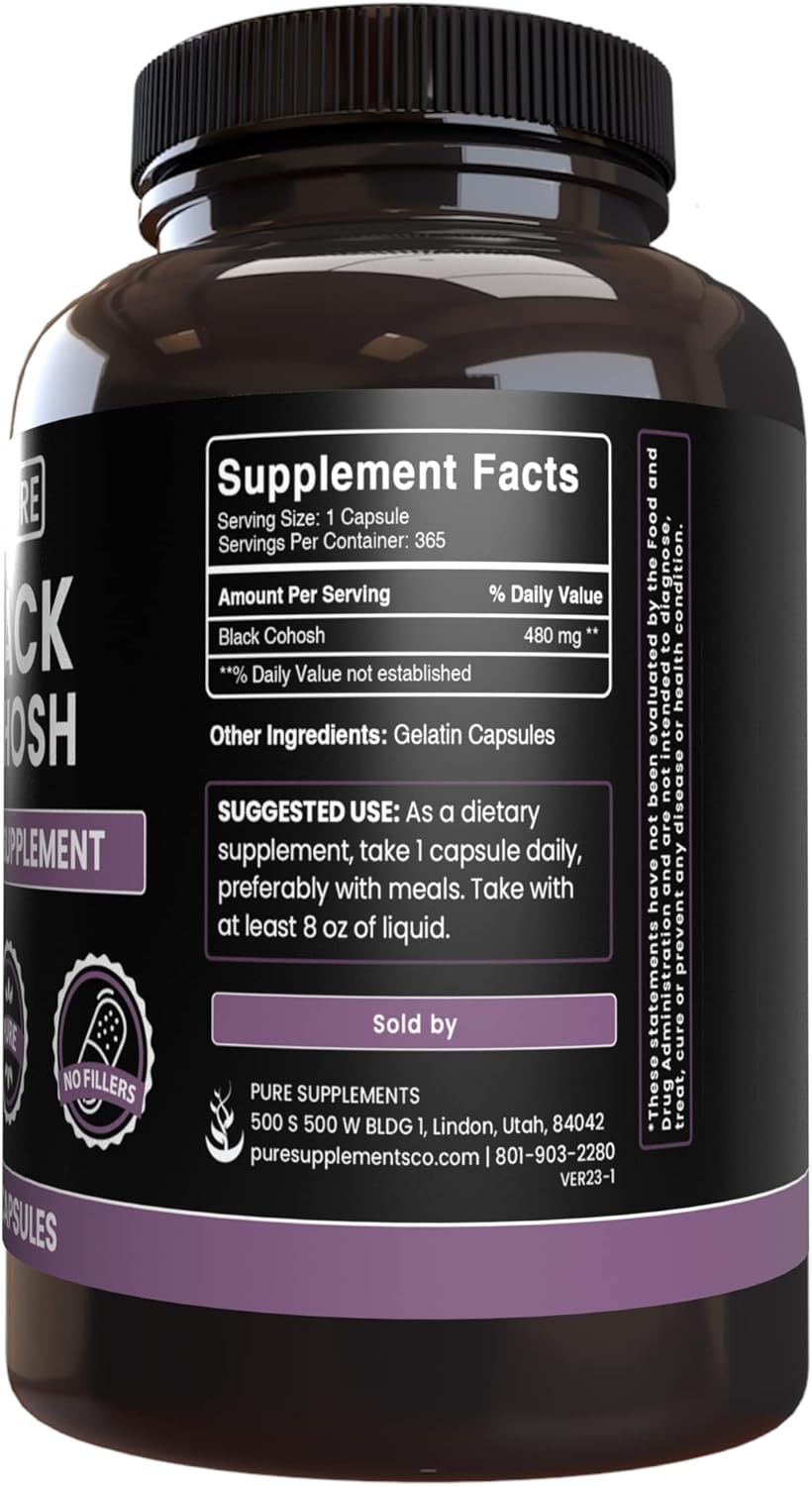 PURE ORIGINAL INGREDIENTS Black Cohosh, Ashwagandha, and Vitex Berry Capsule Bundle, 365 Capsules Each, Always Pure