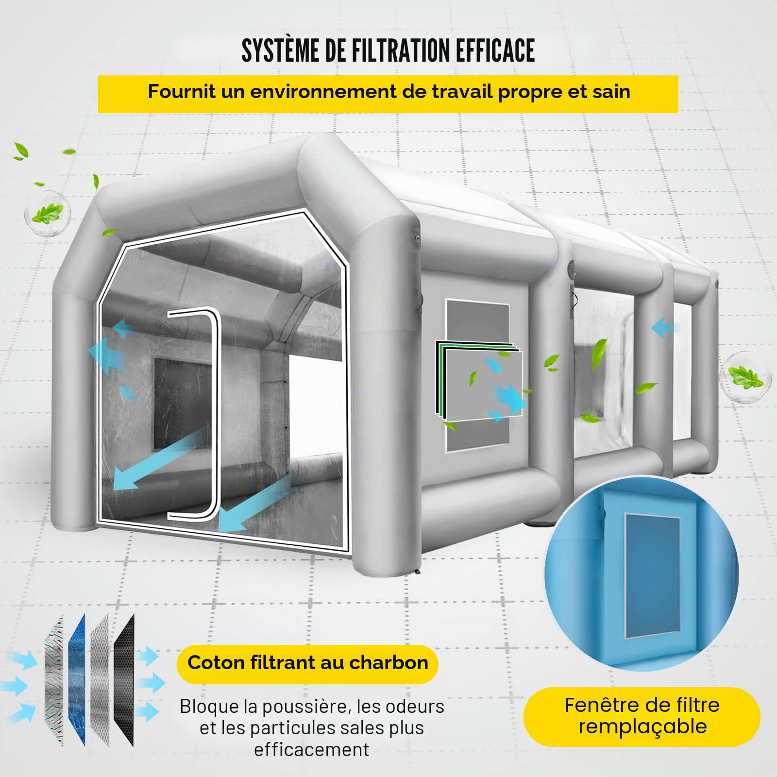 VEVOR Cabine de Peinture Gonflable 10x5x3,5 m, Tente Pulvérisation Gonflable pour Voiture, avec 2 Souffleurs et Système de Filtration, Portable, Station de Travail de Peinture Automobile, Garage