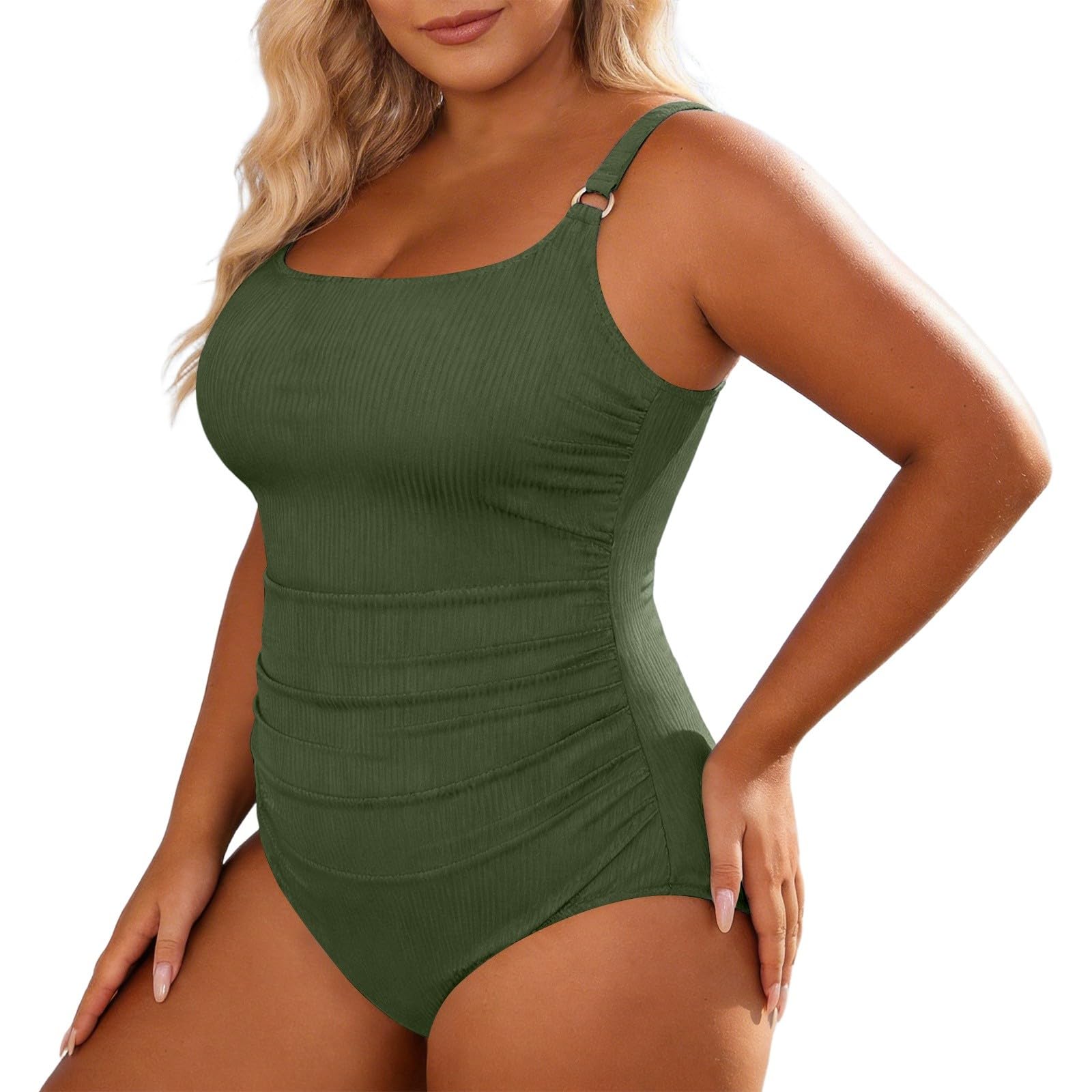 Bañador de talla grande plisado informal con tejido acanalado suave 6