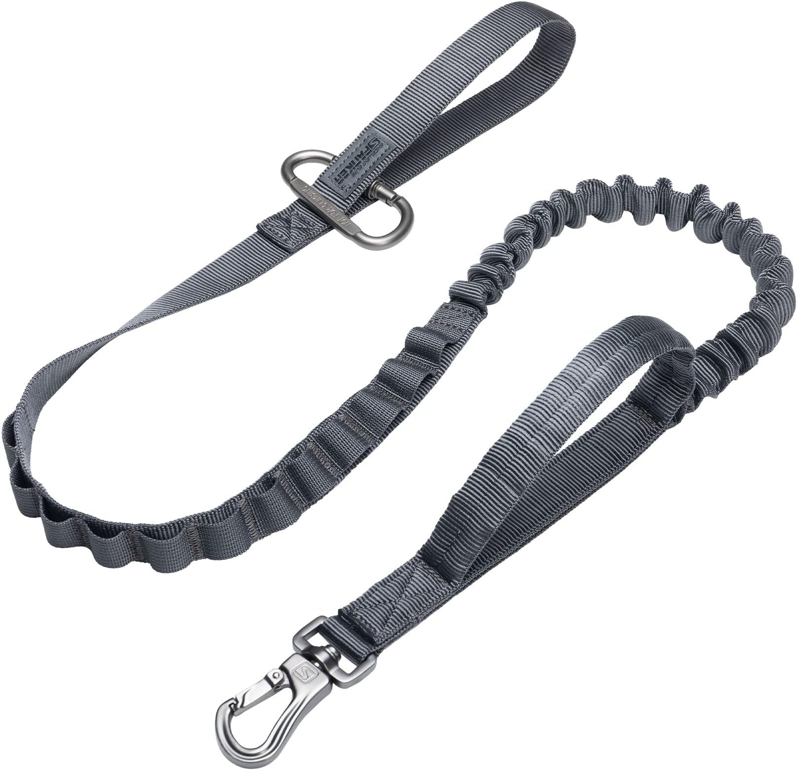 Tactical Bungee Dog Leash Military Adjustable Dog Leash Quick Release Elastic Leads Rope with 2 Control Handle（Grey