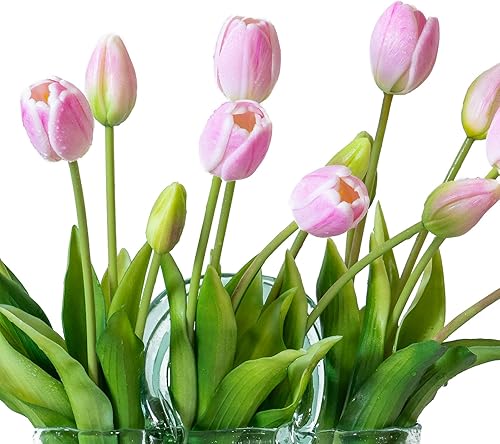 Miniatura 150 de 15 flores de tulipanes artificiales, ramo de látex de tacto real, tulipanes falsos para oficina, boda, fiesta, hogar, cocina, jardín