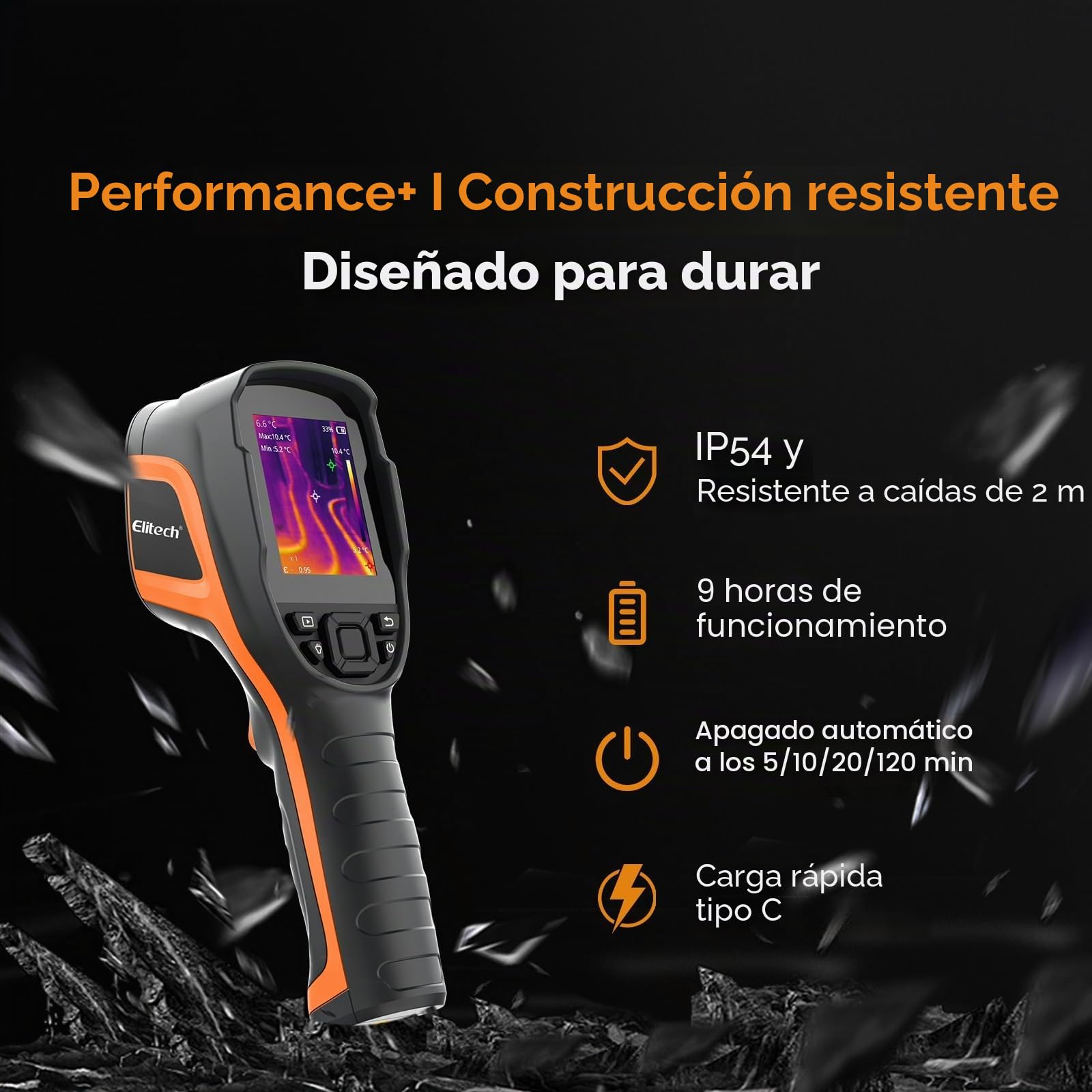 Elitech Cámara Térmica, Resolución IR 256×192, Cámara Visible 2MP, Pantalla LCD de 3,5", Grabación de Vídeo en Tiempo real, Carga USB-C, IP54 para Inspección Eléctrica, HVAC y Construcción TIC-210