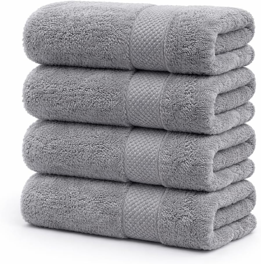 Grey Bath Towels 30x60 – Pack of 4 | Soft, Light Weight & Quick-Dry | Highly Absorbent 100% Combed Yarn Cotton Towels for Bathroom, Spa, Home & Hotel Use (Gray)