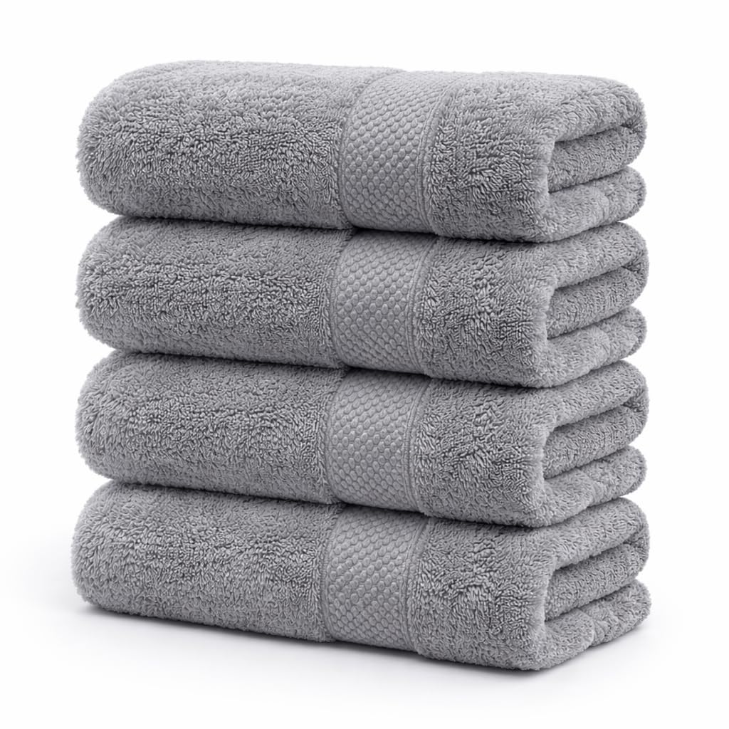 Grey Bath Towels 30x60 Pack of 4 Soft Light Weight Quick-Dry Highly Absorbent 100 Combed Yarn Cotton Towels