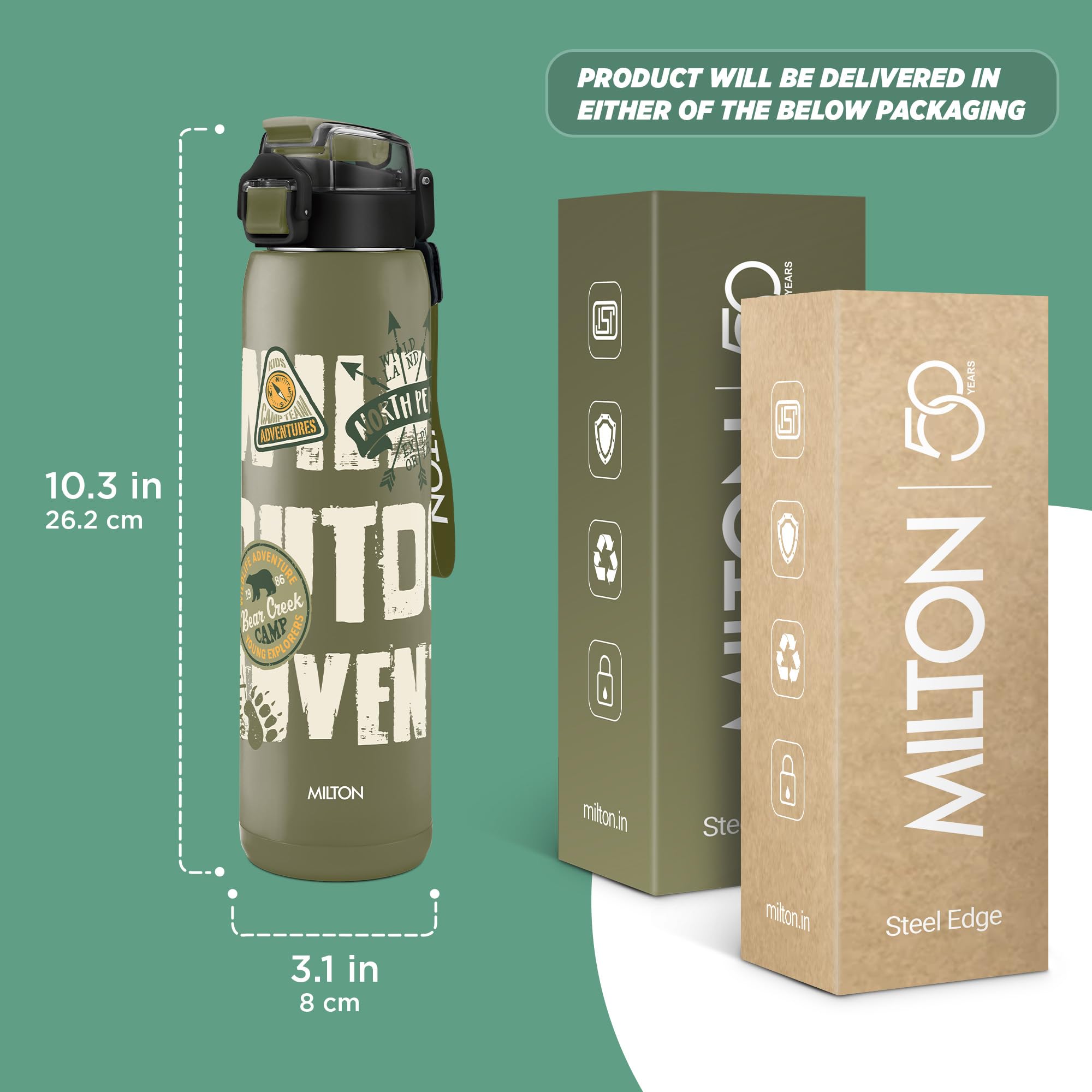 Milton Steel Edge 600 Water Bottle - Military Green -5 Milton Steel Edge 600 Water Bottle - Military Green -5