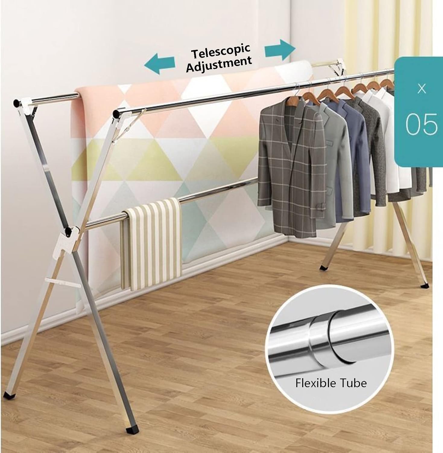 ZARBAILRE Clothes Drying Rack Outdoor, Foldable Easy Storage Clothes Fack for Drying, X-Shaped Floor Clothing Drying Rack for Bed Linen, Clothing, Socks, Scarves (A 240m/94inch)